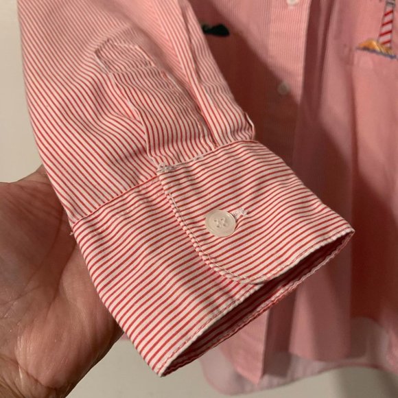 SHIPSHE Pinstripe Lighthouse Patches Longlsleeve Collared Shirt Sz S - Picture 5 of 8
